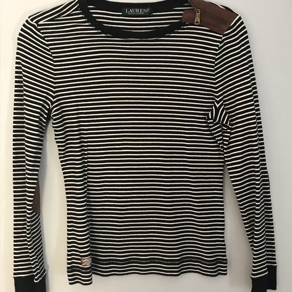 Lauren, Ralph Lauren women’s long sleeve black and white striped shirt - Medium